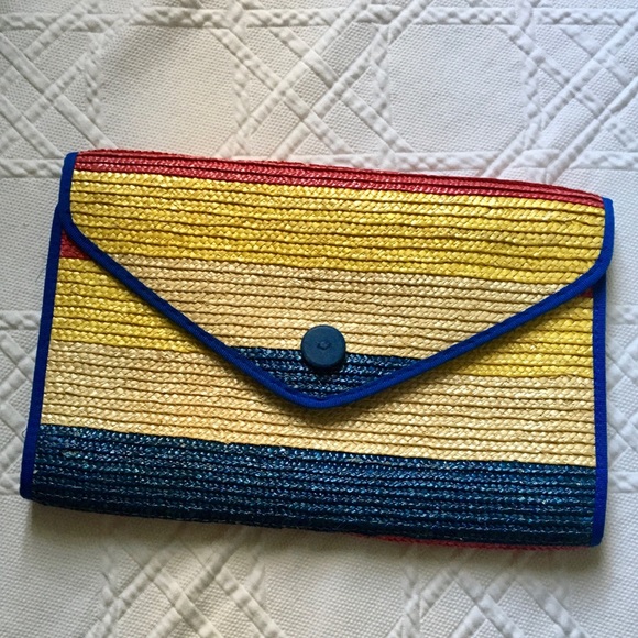 Vintage Handbags - Vintage Striped Straw Envelope Clutch